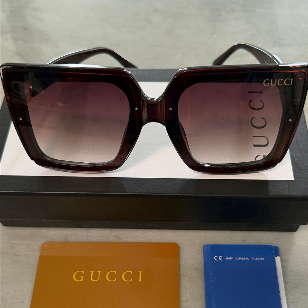 Gucci Women's Square Sunglasses - Dark Burgundy Frame with Gradient Brown Lenses - Picture 4 of 14